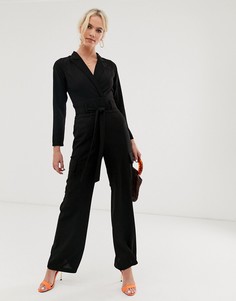 Комбинезон в стиле смокинга с длинными рукавами и карманами ASOS DESIGN-Черный