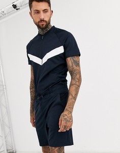 Темно-синий короткий комбинезон из политрикотажа с шевронной вставкой ASOS DESIGN