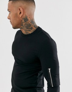 Черный облегающий свитшот с карманом MA1 ASOS DESIGN