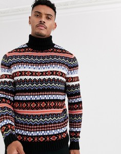 Черный джемпер с высоким воротником и принтом Фэйр-Айл ASOS DESIGN