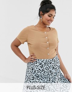 Кроп-топ в рубчик на пуговицах Glamorous Curve-Коричневый