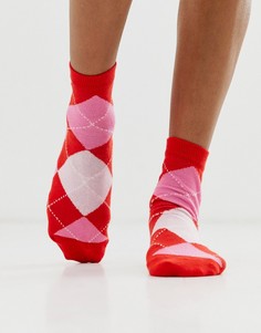 Носки до щиколотки с ромбовидным рисунком ASOS DESIGN-Розовый