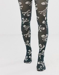 Черно-белые колготки с принтом черепа и костей ASOS DESIGN Halloween-Черный