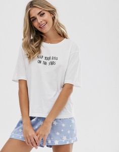 Комбинируемая футболка из 100% модала со звездным принтом ASOS DESIGN-Синий