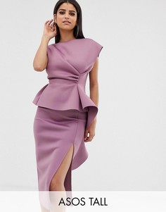 Платье-футляр миди с баской и защипами ASOS DESIGN Tall-Розовый