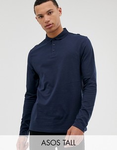 Темно-синяя трикотажная футболка-поло с длинными рукавами ASOS DESIGN Tall-Темно-синий
