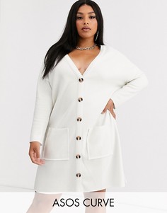 Очень мягкое свободное платье на пуговицах ASOS DESIGN curve-Белый