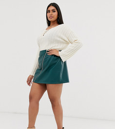 Мини-юбка из искусственной кожи с молнией ASOS DESIGN Curve-Зеленый