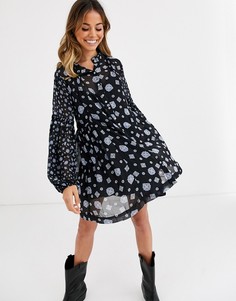 Платье мини с цветочным принтом Free People Turn Turn-Черный