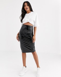 Виниловая юбка-карандаш миди ASOS DESIGN-Черный