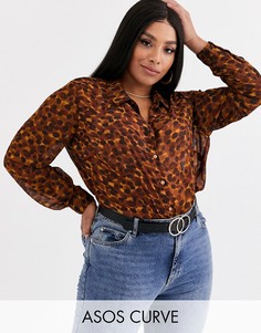 Рубашка с длинными рукавами и звериным принтом ASOS DESIGN Curve-Мульти