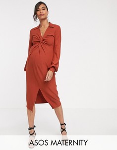 Фактурное платье миди с перекрученной отделкой ASOS DESIGN Maternity-Оранжевый