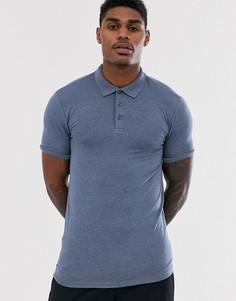 Синее меланжевое трикотажное поло облегающего кроя ASOS DESIGN-Синий