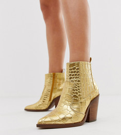 Золотистые ботинки для широкой стопы в стиле вестерн ASOS DESIGN Elliot-Золотой