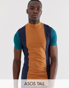 Эластичная приталенная футболка в стиле колор блок с высоким воротом ASOS DESIGN Tall-Мульти