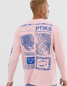Свободный лонгслив с принтом на спине и рукаве ASOS DESIGN-Розовый