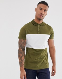Футболка-поло цвета хаки в стиле колор блок ASOS DESIGN-Зеленый