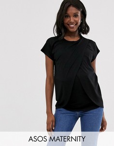 Черная двухслойная футболка для кормления с запахом ASOS DESIGN Maternity-Черный