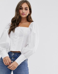 Хлопковый лонгслив с квадратным вырезом и пуговицами ASOS DESIGN-Бесцветный