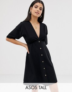 Хлопковое чайное платье мини с пуговицами ASOS DESIGN Tall-Черный