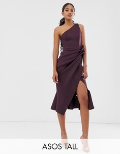 Платье-футляр миди на одно плечо с оборкой ASOS DESIGN Tall-Фиолетовый