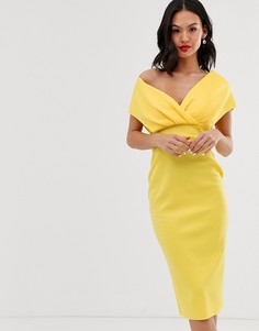 Платье-футляр миди с завязкой и спущенными плечами ASOS DESIGN-Желтый