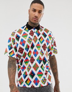 Oversize-поло с комбинированным принтом ASOS DESIGN-Белый