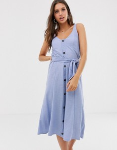Сарафан миди с пуговицами и поясом ASOS DESIGN-Синий