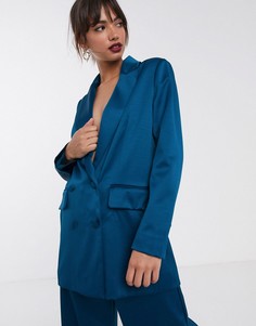 Атласный двубортный блейзер ASOS EDITION-Зеленый