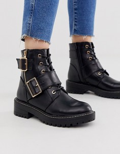 Черные ботинки на плоской подошве со швами New Look-Черный