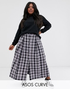 Юбка миди в клетку с пуговицами спереди ASOS DESIGN Curve-Мульти
