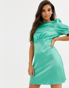 Атласное чайное платье мини ASOS DESIGN-Зеленый