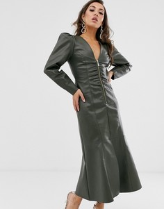 Платье миди из искусственной кожи ASOS DESIGN-Зеленый
