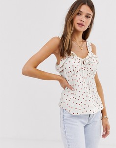 Топ в горошек на бретелях с оборками River Island-Белый