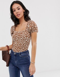 Топ с леопардовым принтом и пышными рукавами Free People - no type-Коричневый