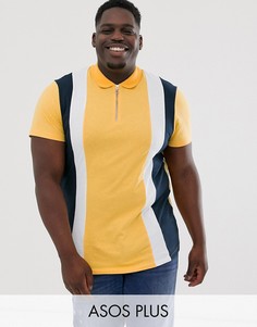 Желтая футболка-поло с вертикальными вставками и воротом на молнии ASOS DESIGN Plus-Желтый