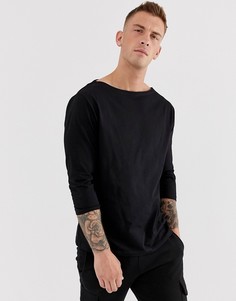 Свободная черная футболка с вырезом лодочкой и рукавами 3/4 ASOS DESIGN-Черный
