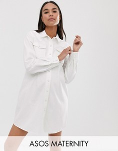Белое джинсовое приталенное платье-рубашка в стиле вестерн ASOS DESIGN Maternity-Белый
