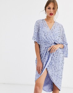 Платье-кимоно миди с перекрученной отделкой спереди и пайетками ASOS DESIGN-Зеленый