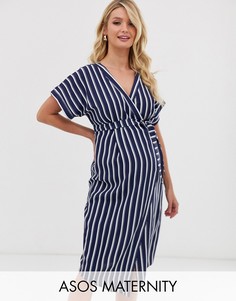 Платье миди в полоску с запахом ASOS DESIGN Maternity-Мульти