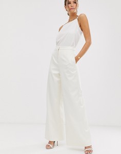 Свадебные широкие брюки из атласной ткани ASOS EDITION-Кремовый