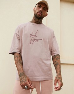 Розовая плотная oversize-футболка с вышивкой ASOS DESIGN-Бежевый
