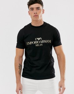 Черная футболка с золотистым логотипом Emporio Armani-Черный