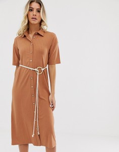 Платье-рубашка миди на пуговицах с веревочным поясом ASOS DESIGN-Коричневый