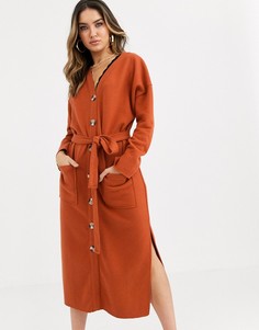 Мягкое платье миди с поясом ASOS DESIGN-Красный