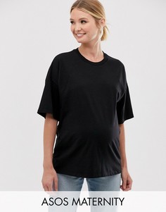Черная oversize-футболка с отделочными швами ASOS DESIGN Maternity-Черный