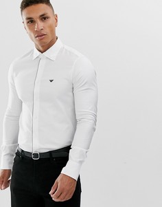 Белая рубашка с длинными рукавами, съемным воротником и контрастным логотипом Emporio Armani-Белый