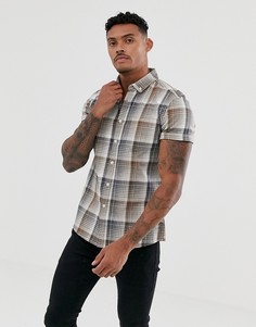Бежево-коричневая приталенная рубашка в клетку ASOS DESIGN-Белый