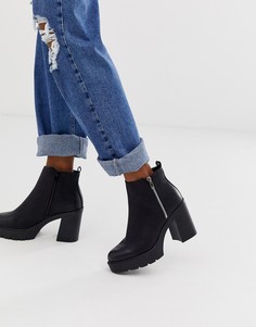Черные ботинки челси на каблуке и массивной подошве и с молнией New Look-Черный