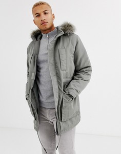 Серая парка с подкладкой из искусственного меха ASOS DESIGN-Серый